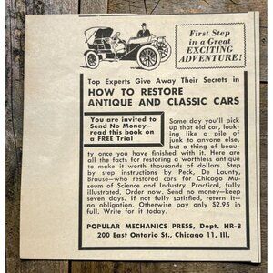 How To Restore Antique & Classic Cars Vtg Mini Print Ad 1950s Popular Mechanics